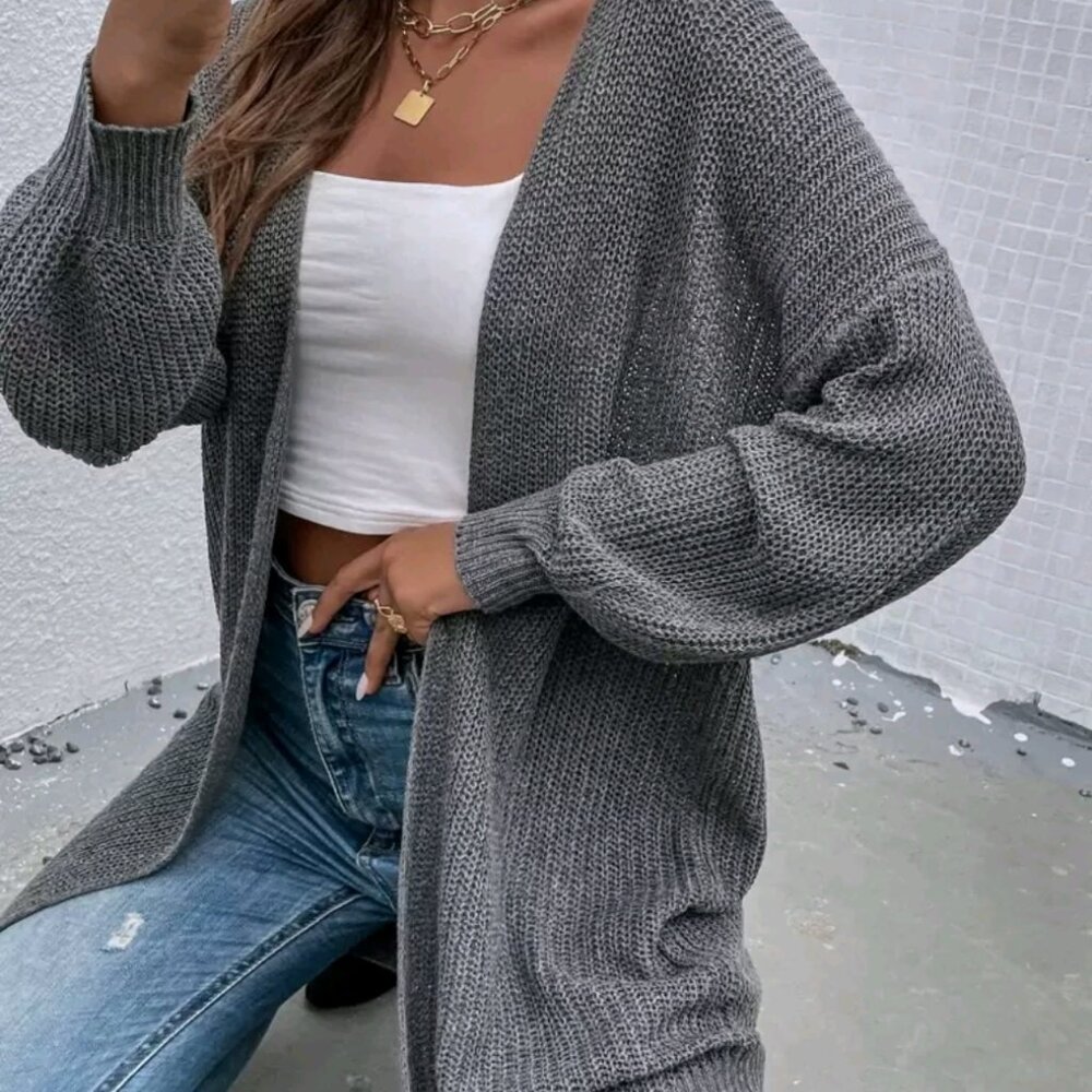 Open Front Rib-Knit Cardigan - Picture 6 of 7